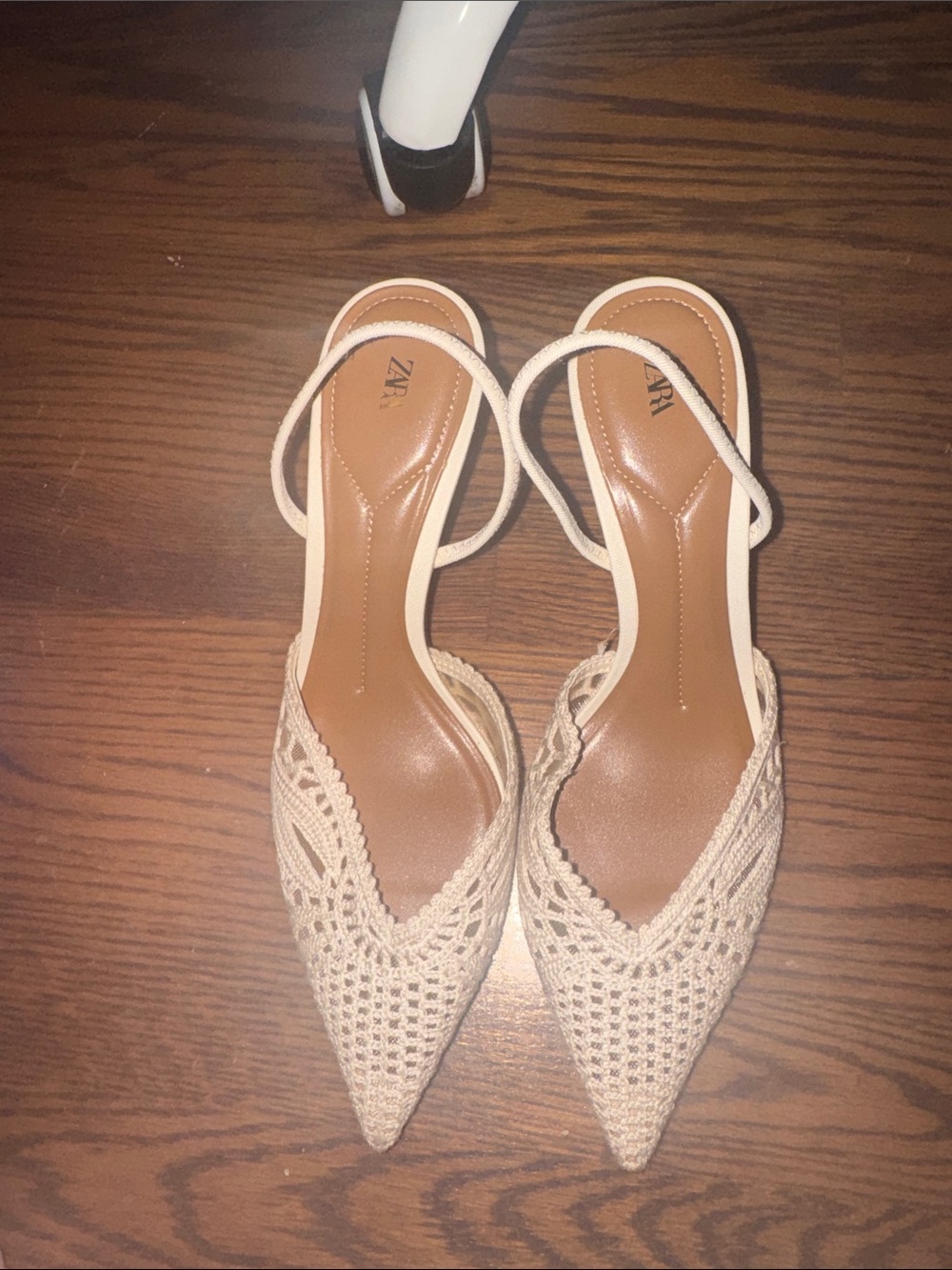 Zara Cream Crochet Pointed Slingback Mules